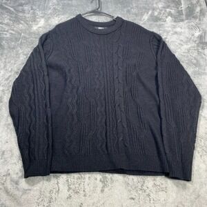 Mens Cable Knit Sweater 2XL Black Tight Knit Crewneck Acrylic Pullover Grandpa